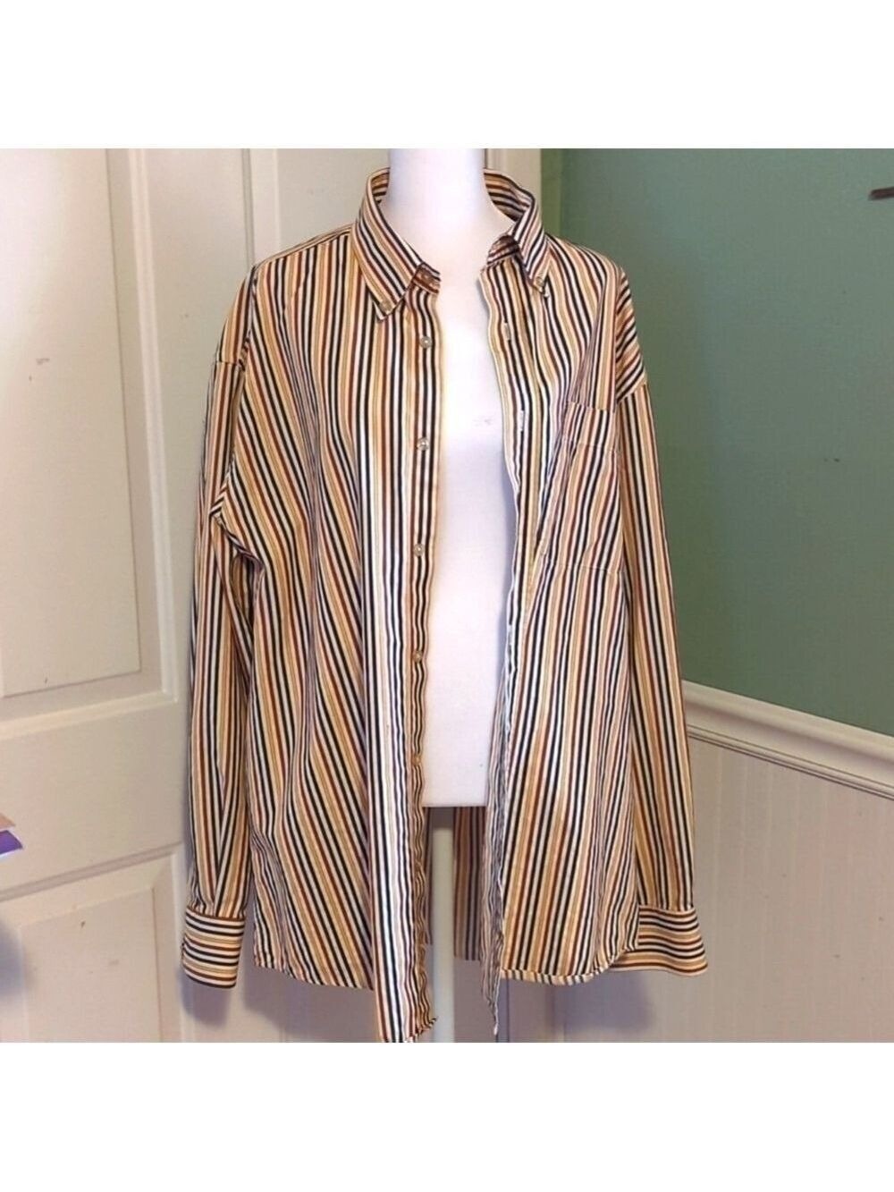 T Harris London Mens Striped Collared Shirt XL